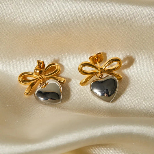 Elegant Simple Style Heart Shape Bow Knot Drop Earrings - 62carat