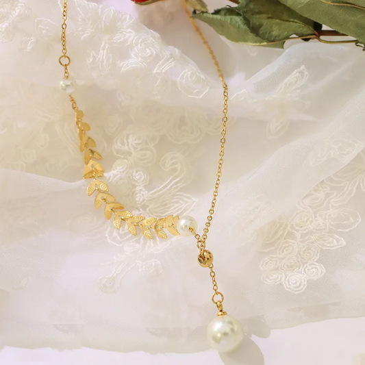 Fashion Leaf Pearls Inlay Jewellery Set - 62carat