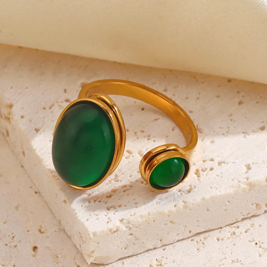 Minimalist Green Oval Open Ring 62carat