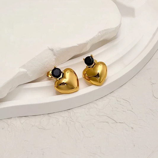 Black Stone Heart Shape Earring 62carat