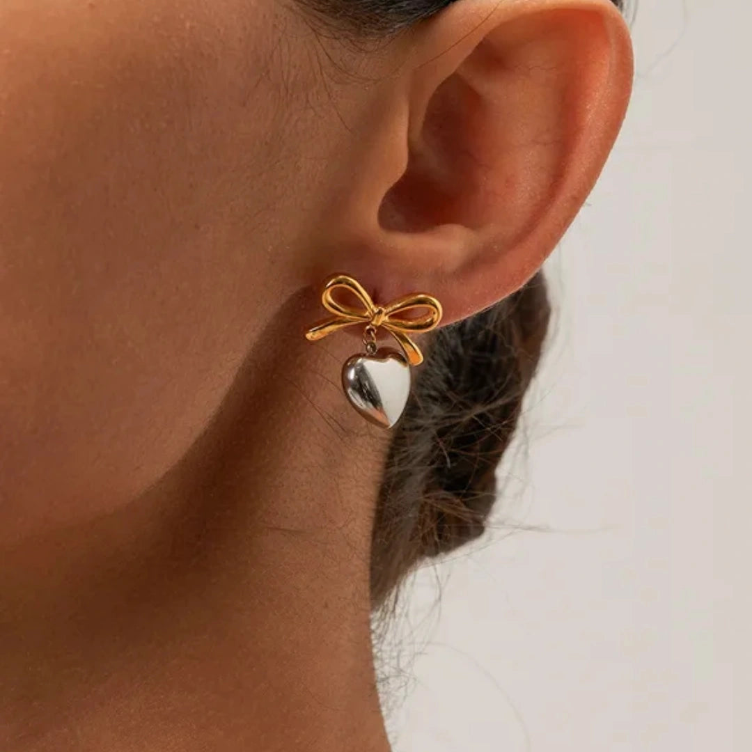 Simple Style Heart Shape Bow Knot Drop Earrings 62carat