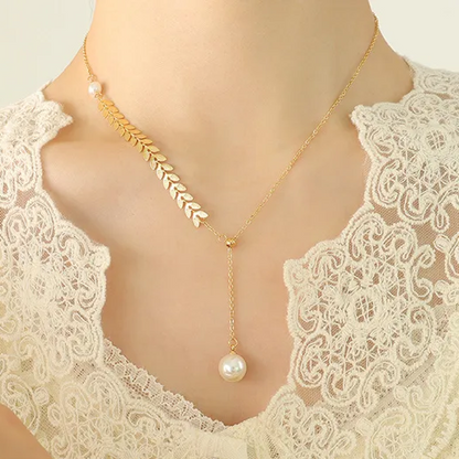 Fashion Leaf Pearls Inlay Jewellery Set - 62carat