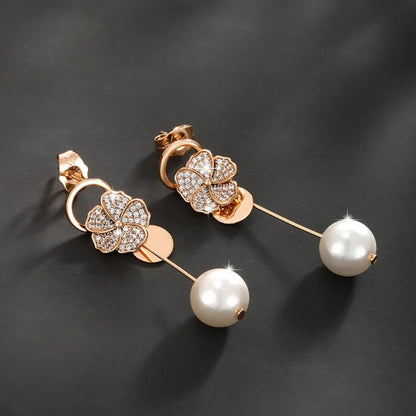 Flower with pearl Drop Earrings - 62carat