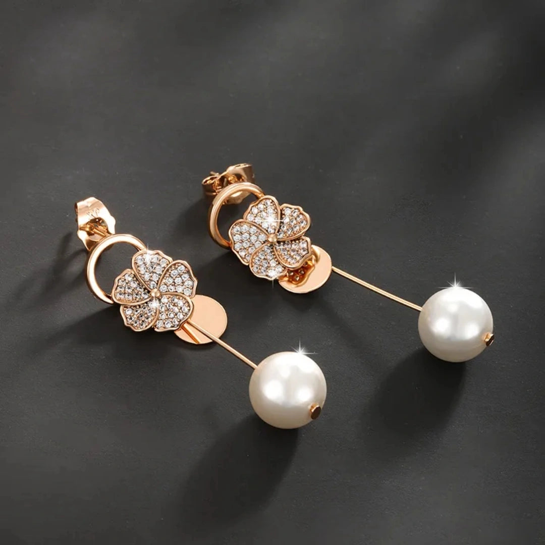 Flower with pearl Drop Earrings 62carat