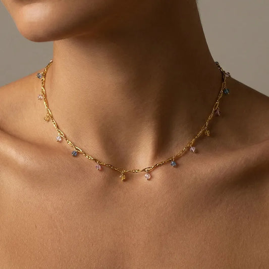 French Line Wrapped Colourful Zircon Heart-Shaped Mixed Necklace 62carat