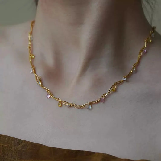 French Style Line Wrapped Colourful Necklace 62carat