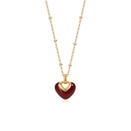 French Retro Red Glaze Heart Necklace 62carat