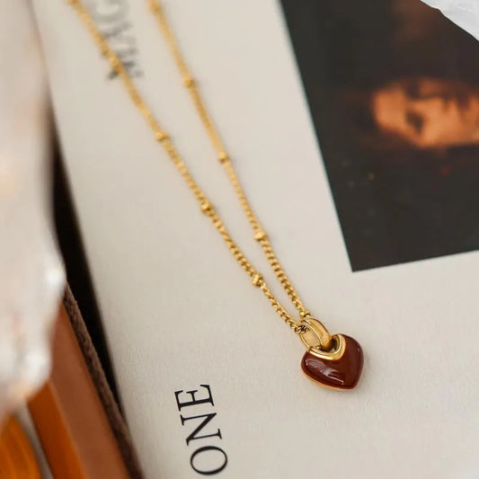 French Retro Red Glaze Heart Necklace 62carat