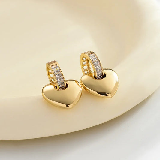 Heart Shape Zircon Elegant Gold Drop Earring 62carat