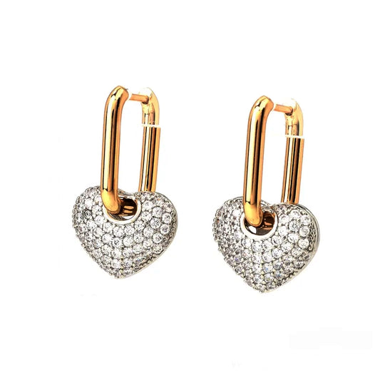 Heart Shape Zircon Elegant Gold Drop Earrings 62carat