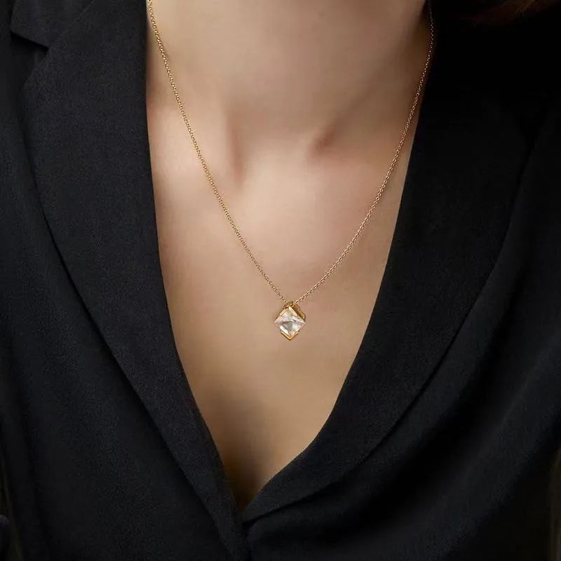 Simple Geometric Cube Pendant Necklace 62carat