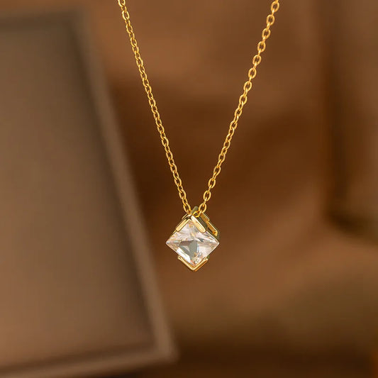 Simple Geometric Cube Pendant Necklace 62carat