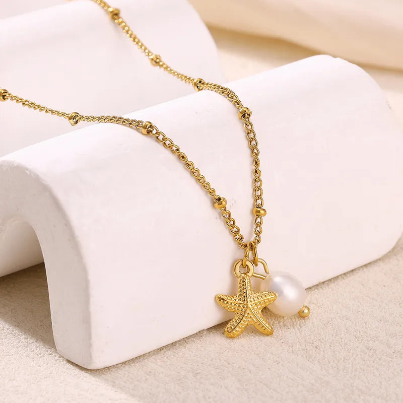 Starfish Imitation Pearl Pendant Women's Necklace 62carat