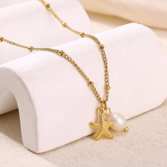 Starfish Imitation Pearl Pendant Women's Necklace 62carat