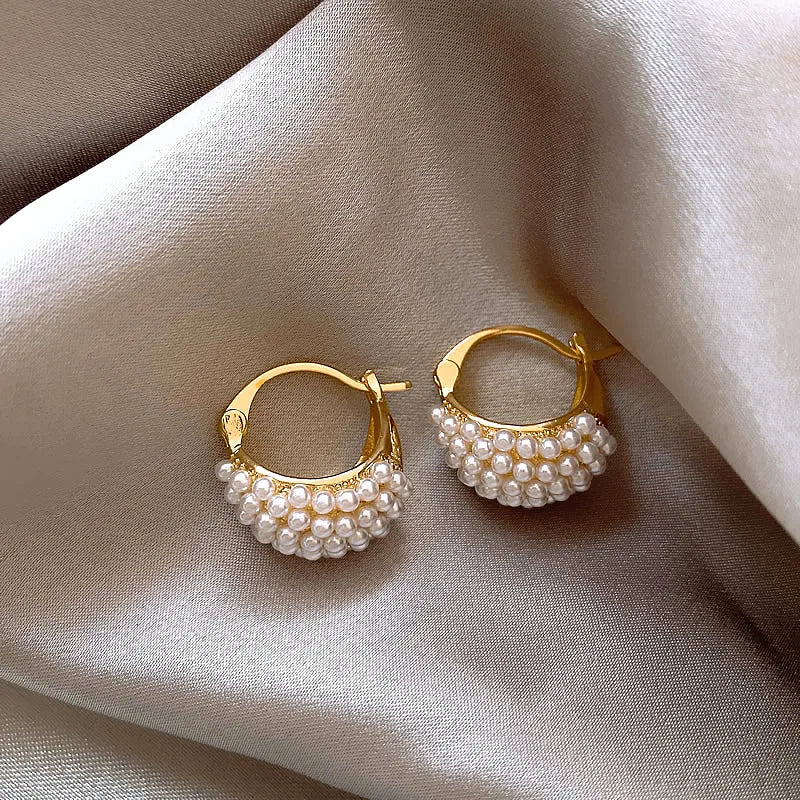 Style Round Inlay Alloy Pearl Ear Studs 62carat