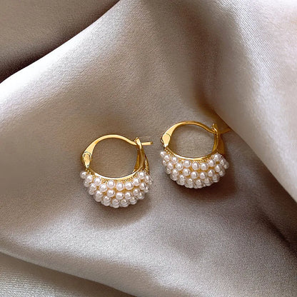 Style Round Inlay Alloy Pearl Ear Studs 62carat