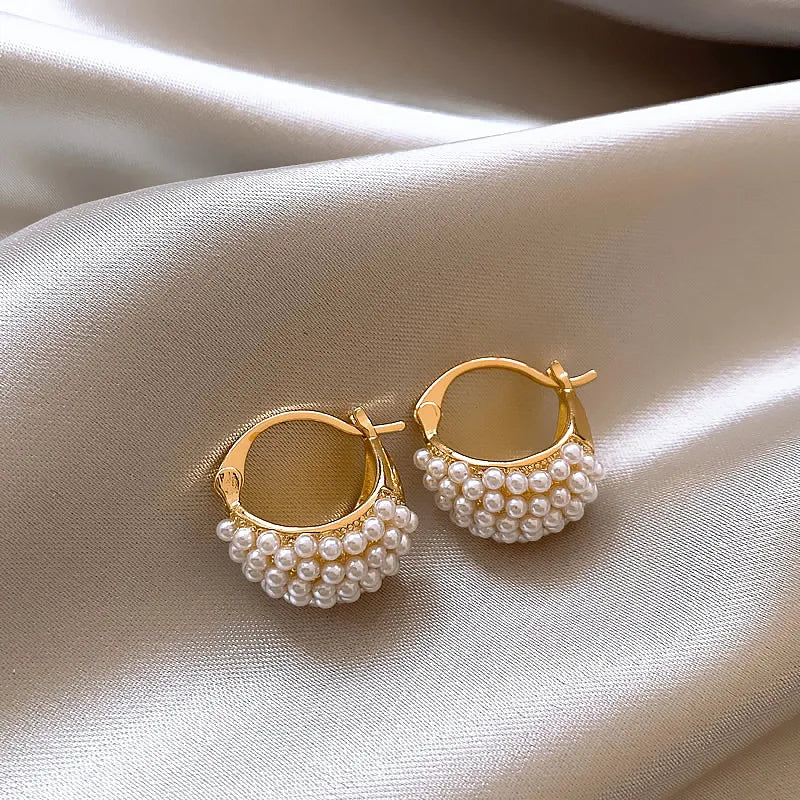 Style Round Inlay Alloy Pearl Ear Studs 62carat