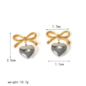 Elegant Simple Style Heart Shape Bow Knot Drop Earrings - Image 4