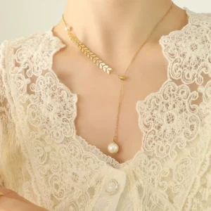 Fashion Leaf Pearls Inlay Jewellery Set - Image 4