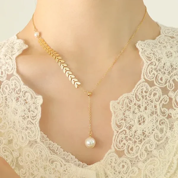 Fashion Leaf Pearls Inlay Jewelry Set – 1