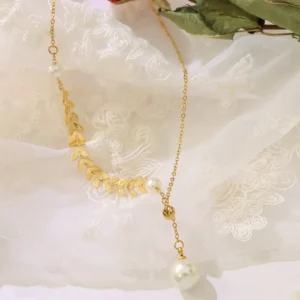 Fashion Leaf Pearls Inlay Jewellery Set - Image 3