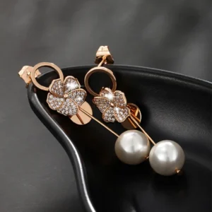 Flower with pearl Drop Earrings - Image 2