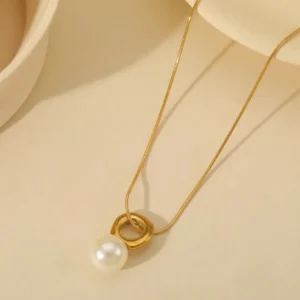Pearl Pendant Necklace Snake Chain - Image 1