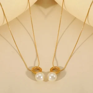 Pearl Pendant Necklace Snake Chain - Image 2